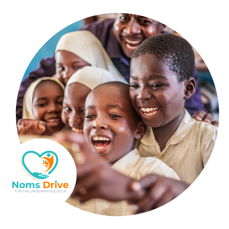 Happy children and community members smiling representing empowerment and support by Noms Drive South Africa